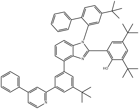 2,4-di-tert-butyl-6-(4-(3-(tert-butyl)-5-(4-phenylpyridin-2-yl)phenyl)-1-(4-(tert-butyl)-[1,1'-biphenyl]-2-yl)-1H-benzo[d]imidazol-2-yl)phenol Structure