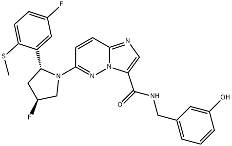 Imidazo[1,2-b]pyridazine-3-carboxamide, 6-[(2R,4S)-4-fluoro-2-[5-fluoro-2-(methylthio)phenyl]-1-pyrrolidinyl]-N-[(3-hydroxyphenyl)methyl]- Structure