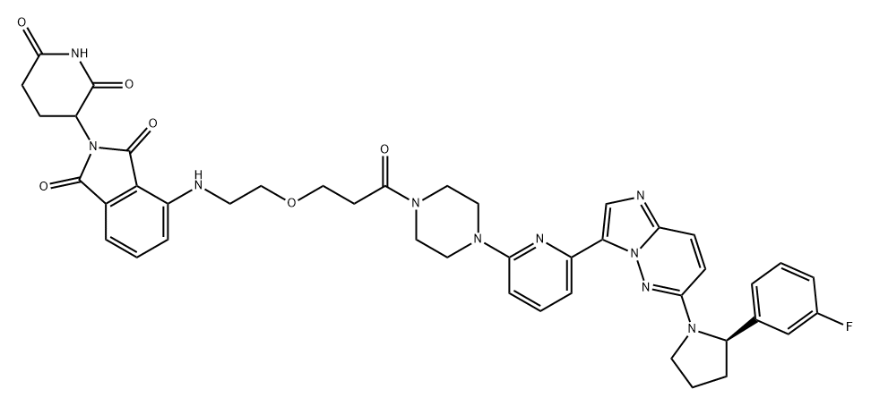 1H-Isoindole-1,3(2H)-dione, 2-(2,6-dioxo-3-piperidinyl)-4-[[2-[3-[4-[6-[6-[(2R)-2-(3-fluorophenyl)-1-pyrrolidinyl]imidazo[1,2-b]pyridazin-3-yl]-2-pyridinyl]-1-piperazinyl]-3-oxopropoxy]ethyl]amino]- Structure