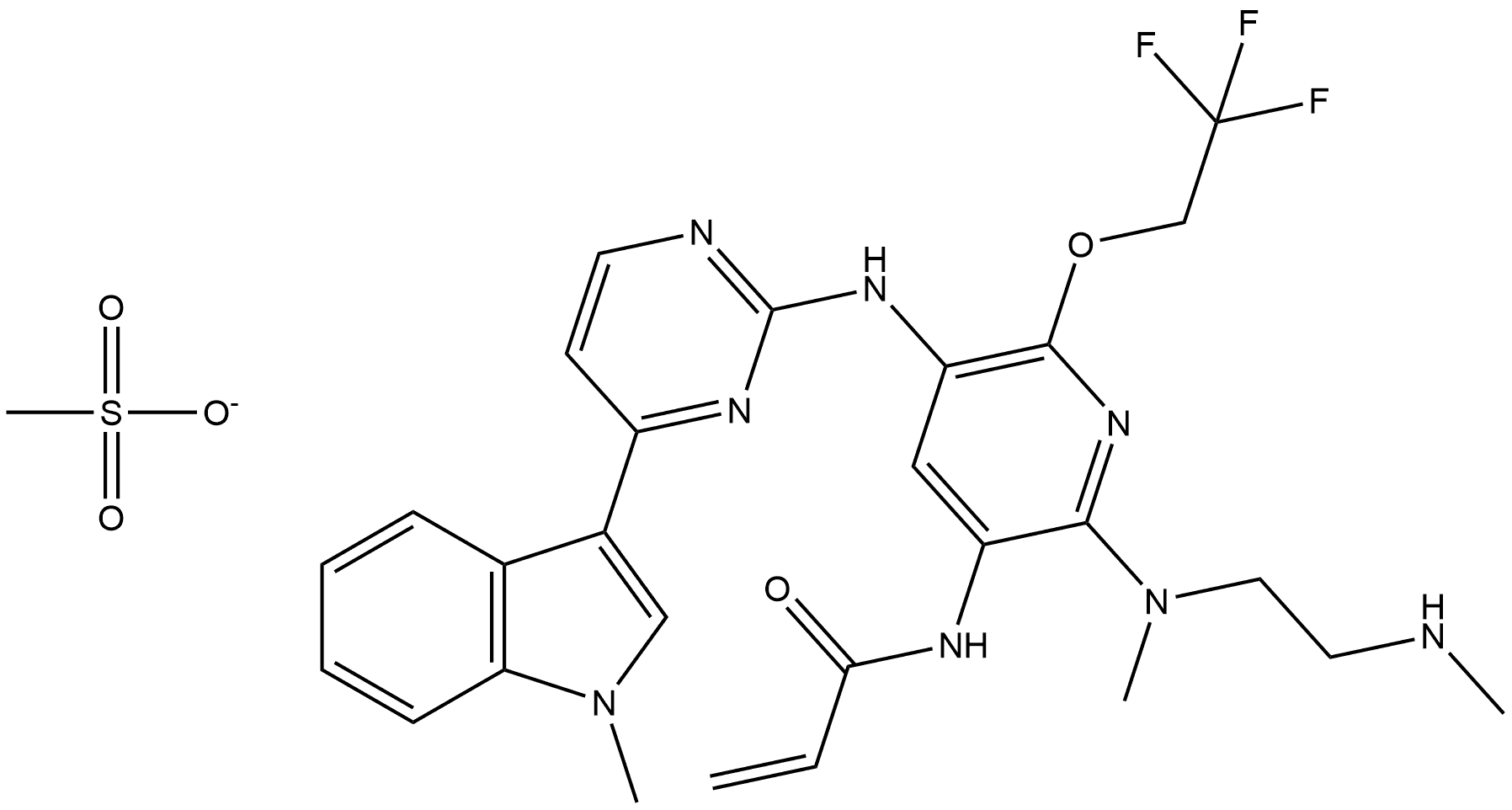 2-Propenamide, N-[5-[[4-(1-methyl-1H-indol-3-yl)-2-pyrimidinyl]amino]-2-[methyl[2-(methylamino)ethyl]amino]-6-(2,2,2-trifluoroethoxy)-3-pyridinyl]-, compd. with methanesulfonate (1:1) Structure