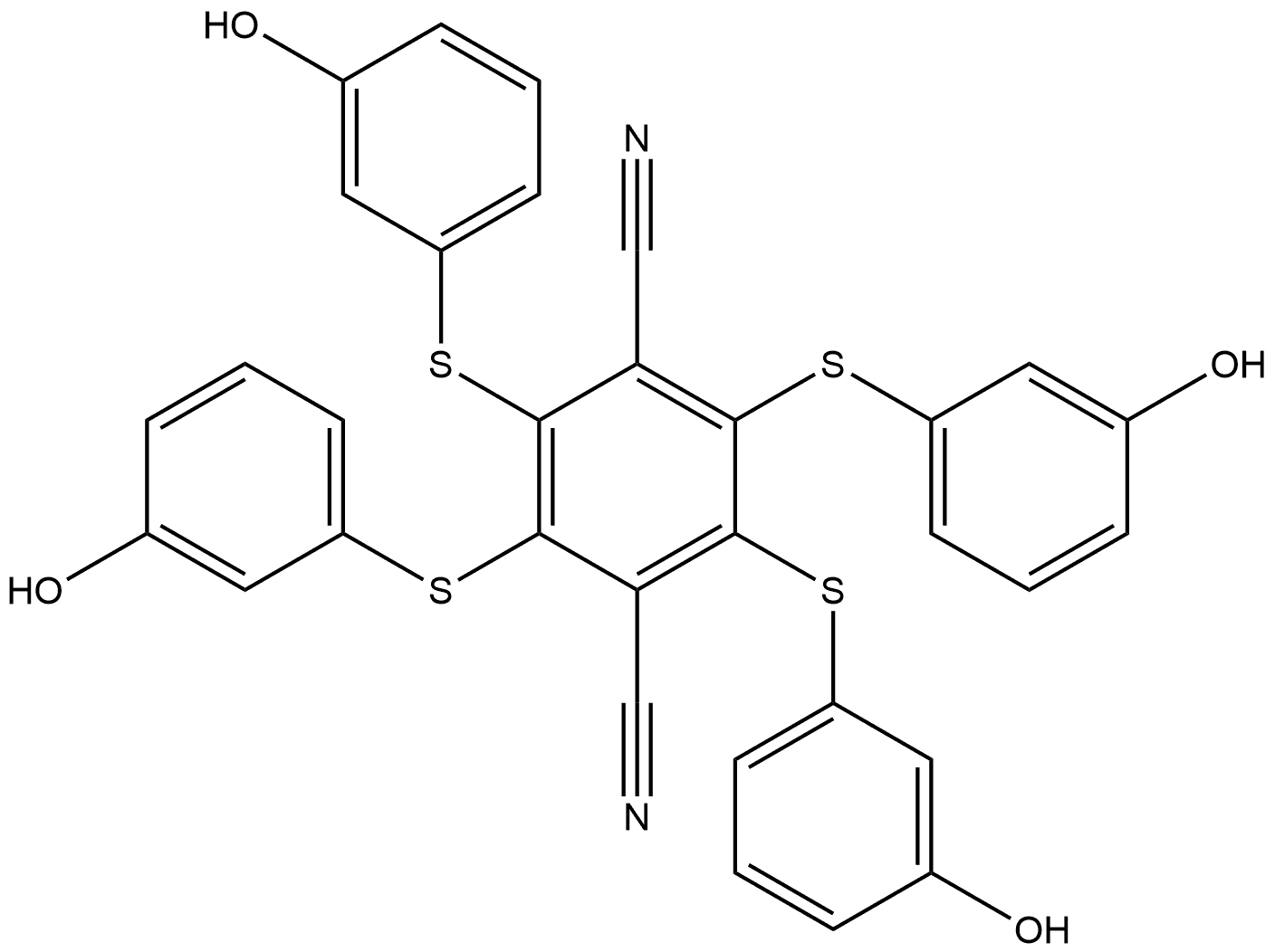 2,3,5,6-tetrakis(3-hydroxyphenylthio)benzene-1,4-dinitrile Structure