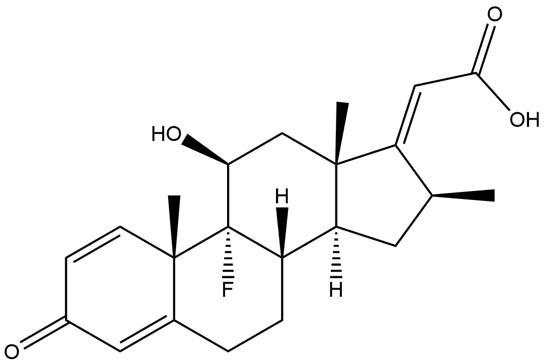 Pregna-1,4,17(20)-trien-21-oic acid, 9-fluoro-11-hydroxy-16-methyl-3-oxo-, (11β,16β,17E)- Structure