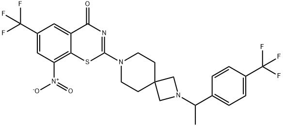 4H-1,3-Benzothiazin-4-one, 8-nitro-6-(trifluoromethyl)-2-[2-[1-[4-(trifluoromethyl)phenyl]ethyl]-2,7-diazaspiro[3.5]non-7-yl]- Structure