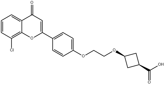 Cyclobutanecarboxylic acid, 3-[2-[4-(8-chloro-4-oxo-4H-1-benzopyran-2-yl)phenoxy]ethoxy]-, cis- Structure