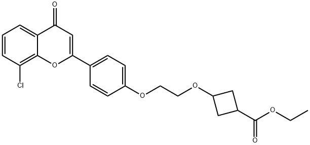 Cyclobutanecarboxylic acid, 3-[2-[4-(8-chloro-4-oxo-4H-1-benzopyran-2-yl)phenoxy]ethoxy]-, ethyl ester Structure