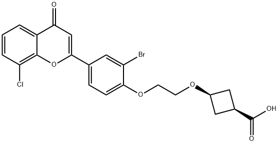 Cyclobutanecarboxylic acid, 3-[2-[2-bromo-4-(8-chloro-4-oxo-4H-1-benzopyran-2-yl)phenoxy]ethoxy]-, cis- Structure