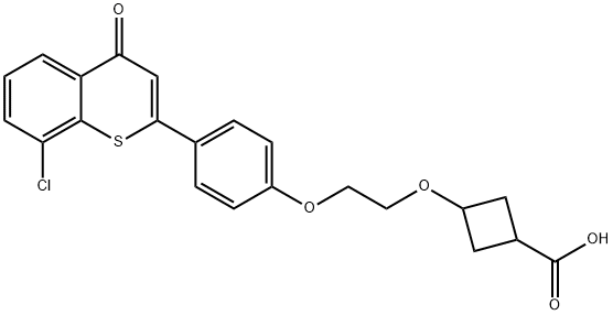 Cyclobutanecarboxylic acid, 3-[2-[4-(8-chloro-4-oxo-4H-1-benzothiopyran-2-yl)phenoxy]ethoxy]- Structure