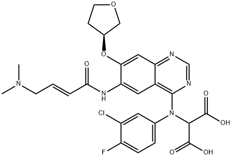 Propanedioic acid, 2-[(3-chloro-4-fluorophenyl)[6-[[(2E)-4-(dimethylamino)-1-oxo-2-buten-1-yl]amino]-7-[[(3S)-tetrahydro-3-furanyl]oxy]-4-quinazolinyl]amino]- Structure