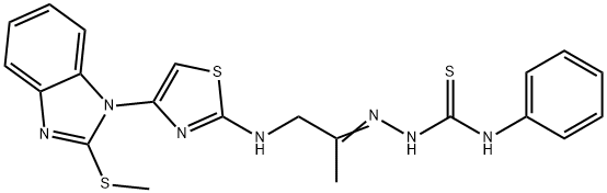 Hydrazinecarbothioamide, 2-[1-methyl-2-[[4-[2-(methylthio)-1H-benzimidazol-1-yl]-2-thiazolyl]amino]ethylidene]-N-phenyl- Structure