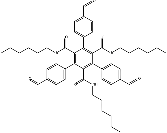 [1,1':3',1''-Terphenyl]-2',4',6'-tricarboxamide, 4,4''-diformyl-5'-(4-formylphenyl)-N2',N4',N6'-trihexyl- Structure