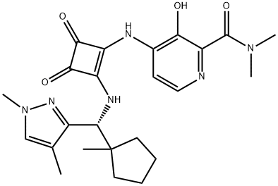 2-Pyridinecarboxamide, 4-[[2-[[(R)-(1,4-dimethyl-1H-pyrazol-3-yl)(1-methylcyclopentyl)methyl]amino]-3,4-dioxo-1-cyclobuten-1-yl]amino]-3-hydroxy-N,N-dimethyl- Structure