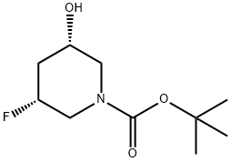 1-Piperidinecarboxylic acid, 3-fluoro-5-hydroxy-, 1,1-dimethylethyl ester, (3R,5S)- Structure