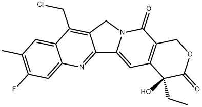 1H-Pyrano[3',4':6,7]indolizino[1,2-b]quinoline-3,14(4H,12H)-dione, 11-(chloromethyl)-4-ethyl-8-fluoro-4-hydroxy-9-methyl-, (4S)- Structure