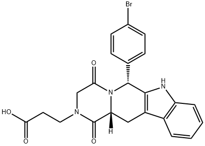 Pyrazino[1',2':1,6]pyrido[3,4-b]indole-2(1H)-propanoic acid, 6-(4-bromophenyl)-3,4,6,7,12,12a-hexahydro-1,4-dioxo-, (6R,12aR)- Structure