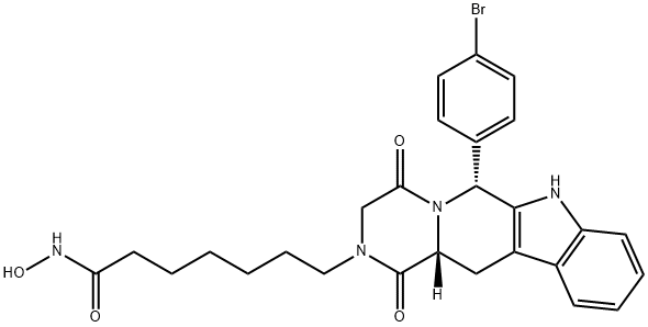 Pyrazino[1',2':1,6]pyrido[3,4-b]indole-2(1H)-heptanamide, 6-(4-bromophenyl)-3,4,6,7,12,12a-hexahydro-N-hydroxy-1,4-dioxo-, (6R,12aR)- Structure