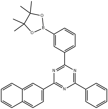 2-(Naphthalen-2-yl)-4-phenyl-6-(3-(4,4,5,5-tetramethyl-1,3,2-dioxaborolan-2-yl)phenyl)-1,3,5-triazine 구조식 이미지