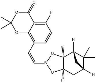 4H-1,3-Benzodioxin-4-one, 5-fluoro-8-[(1Z)-2-[(3aS,4S,6S,7aR)-hexahydro-3a,5,5-trimethyl-4,6-methano-1,3,2-benzodioxaborol-2-yl]ethenyl]-2,2-dimethyl- 구조식 이미지