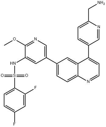 Benzenesulfonamide, N-[5-[4-[6-(aminomethyl)-3-pyridinyl]-6-quinolinyl]-2-methoxy-3-pyridinyl]-2,4-difluoro- Structure