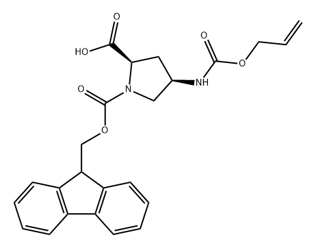 1,2-Pyrrolidinedicarboxylic acid, 4-[[(2-propen-1-yloxy)carbonyl]amino]-, 1-(9H-fluoren-9-ylmethyl) ester, (2R,4R)- 구조식 이미지