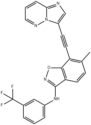 1,2-Benzisoxazol-3-amine, 7-(2-imidazo[1,2-b]pyridazin-3-ylethynyl)-6-methyl-N-[3-(trifluoromethyl)phenyl]- Structure