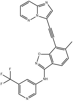 1,2-Benzisoxazol-3-amine, 7-(2-imidazo[1,2-b]pyridazin-3-ylethynyl)-6-methyl-N-[5-(trifluoromethyl)-3-pyridinyl]- 구조식 이미지