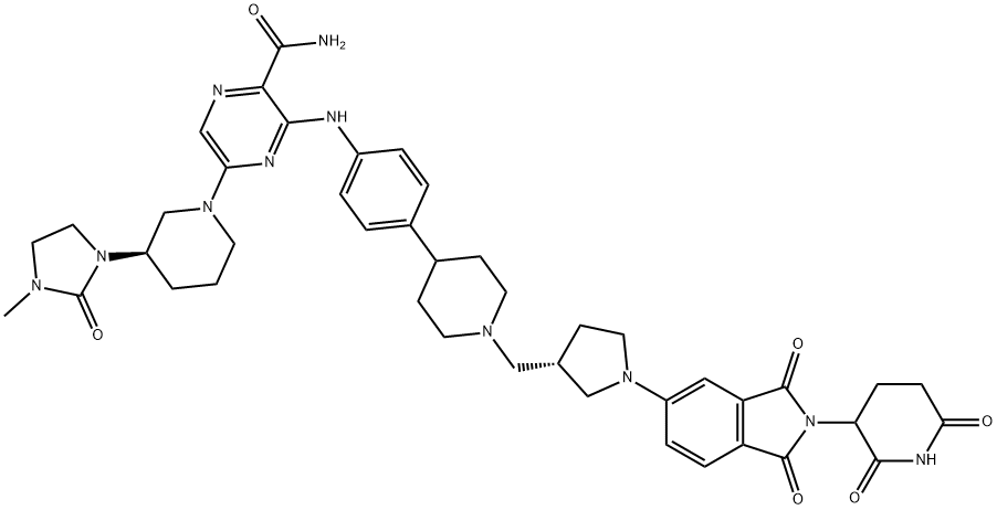 2-Pyrazinecarboxamide, 3-[[4-[1-[[(3S)-1-[2-(2,6-dioxo-3-piperidinyl)-2,3-dihydro-1,3-dioxo-1H-isoindol-5-yl]-3-pyrrolidinyl]methyl]-4-piperidinyl]phenyl]amino]-5-[(3R)-3-(3-methyl-2-oxo-1-imidazolidinyl)-1-piperidinyl]- Structure