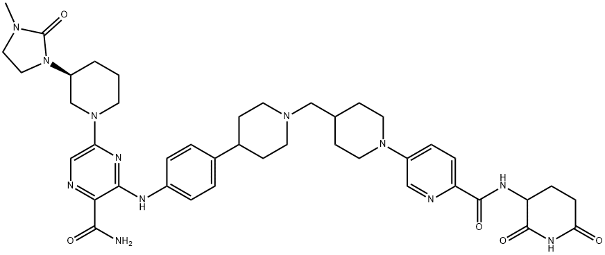 2-Pyrazinecarboxamide, 3-[[4-[1-[[1-[6-[[(2,6-dioxo-3-piperidinyl)amino]carbonyl]-3-pyridinyl]-4-piperidinyl]methyl]-4-piperidinyl]phenyl]amino]-5-[(3S)-3-(3-methyl-2-oxo-1-imidazolidinyl)-1-piperidinyl]- Structure