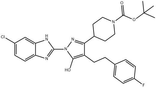 1,1-Dimethylethyl 4-[1-(6-chloro-1H-benzimidazol-2-yl)-4-[2-(4-fluorophenyl)ethyl]-5-hydroxy-1H-pyrazol-3-yl]-1-piperidinecarboxylate Structure