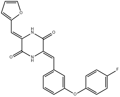 2,5-Piperazinedione, 3-[[3-(4-fluorophenoxy)phenyl]methylene]-6-(2-furanylmethylene)-, (3Z,6Z)- Structure