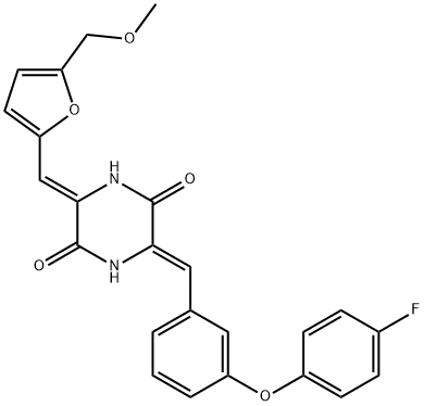 2,5-Piperazinedione, 3-[[3-(4-fluorophenoxy)phenyl]methylene]-6-[[5-(methoxymethyl)-2-furanyl]methylene]-, (3Z,6Z)- Structure