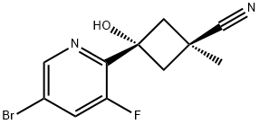Cyclobutanecarbonitrile, 3-(5-bromo-3-fluoro-2-pyridinyl)-3-hydroxy-1-methyl-, cis- 구조식 이미지