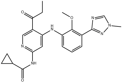 N-[4-[[2-Methoxy-3-(1-methyl-1H-1,2,4-triazol-3-yl)phenyl]amino]-5-(1-oxopropyl)-2-pyridinyl]cyclopropanecarboxamide Structure