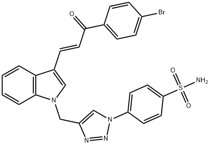 Benzenesulfonamide, 4-[4-[[3-[(1E)-3-(4-bromophenyl)-3-oxo-1-propen-1-yl]-1H-indol-1-yl]methyl]-1H-1,2,3-triazol-1-yl]- Structure