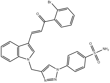 Benzenesulfonamide, 4-[4-[[3-[(1E)-3-(2-bromophenyl)-3-oxo-1-propen-1-yl]-1H-indol-1-yl]methyl]-1H-1,2,3-triazol-1-yl]- Structure