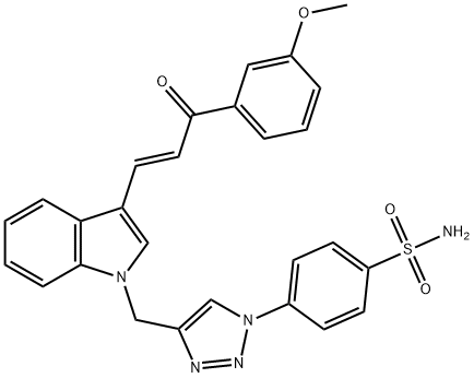 Benzenesulfonamide, 4-[4-[[3-[(1E)-3-(3-methoxyphenyl)-3-oxo-1-propen-1-yl]-1H-indol-1-yl]methyl]-1H-1,2,3-triazol-1-yl]- Structure