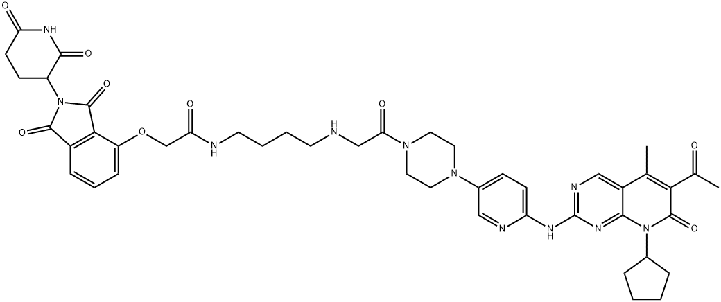 Acetamide, N-[4-[[2-[4-[6-[(6-acetyl-8-cyclopentyl-7,8-dihydro-5-methyl-7-oxopyrido[2,3-d]pyrimidin-2-yl)amino]-3-pyridinyl]-1-piperazinyl]-2-oxoethyl]amino]butyl]-2-[[2-(2,6-dioxo-3-piperidinyl)-2,3-dihydro-1,3-dioxo-1H-isoindol-4-yl]oxy]- Structure
