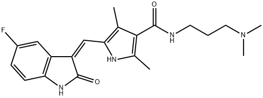 1H-Pyrrole-3-carboxamide, N-[3-(dimethylamino)propyl]-5-[(Z)-(5-fluoro-1,2-dihydro-2-oxo-3H-indol-3-ylidene)methyl]-2,4-dimethyl- Structure