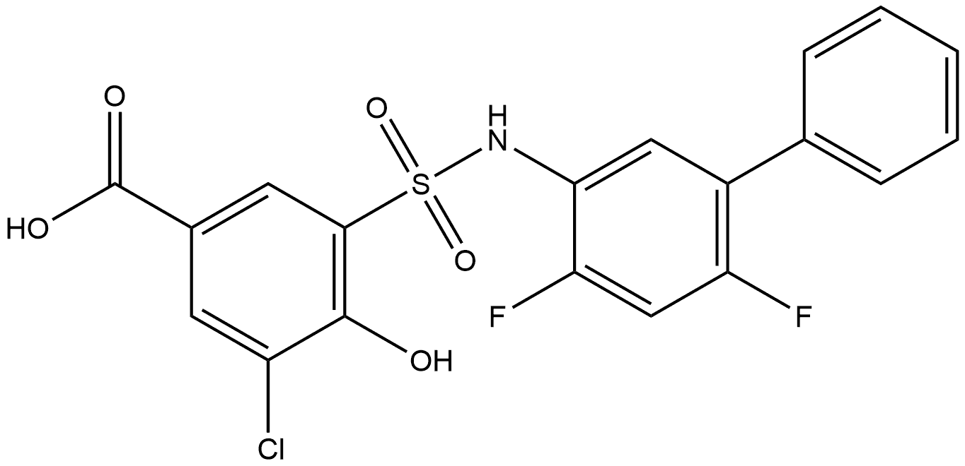 3-Chloro-5-[[(4,6-difluoro[1,1′-biphenyl]-3-yl)amino]sulfonyl]-4-hydroxybenzoic acid 구조식 이미지