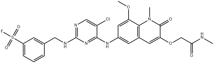 Benzenesulfonyl fluoride, 3-[[[5-chloro-4-[[1,2-dihydro-8-methoxy-1-methyl-3-[2-(methylamino)-2-oxoethoxy]-2-oxo-6-quinolinyl]amino]-2-pyrimidinyl]amino]methyl]- Structure