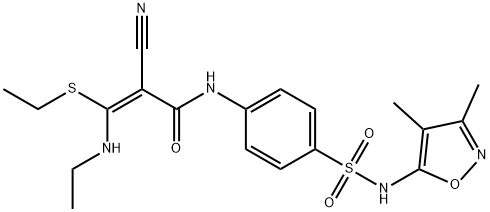 2-Propenamide, 2-cyano-N-[4-[[(3,4-dimethyl-5-isoxazolyl)amino]sulfonyl]phenyl]-3-(ethylamino)-3-(ethylthio)-, (2E)- Structure