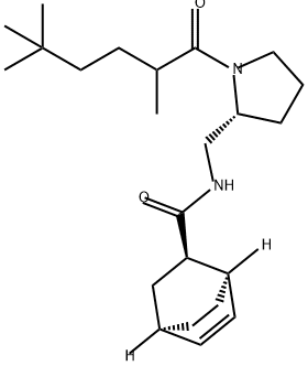 (1RS,2RS,4RS)-N-{[(2R)-1-(2,5,5-trimethylhexanoyl
)pyrrolidin-2-yl]methyl}bicyclo[2.2.2]oct-5-ene-2-c
arboxamide Structure