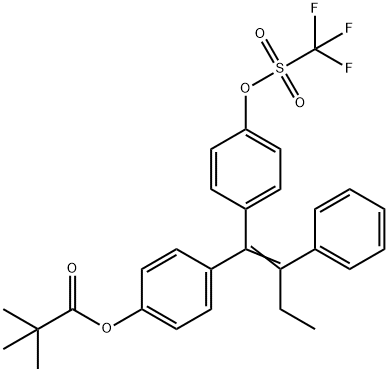 Propanoic acid, 2,2-dimethyl-, 4-[2-phenyl-1-[4-[[(trifluoromethyl)sulfonyl]oxy]phenyl]-1-buten-1-yl]phenyl ester 구조식 이미지