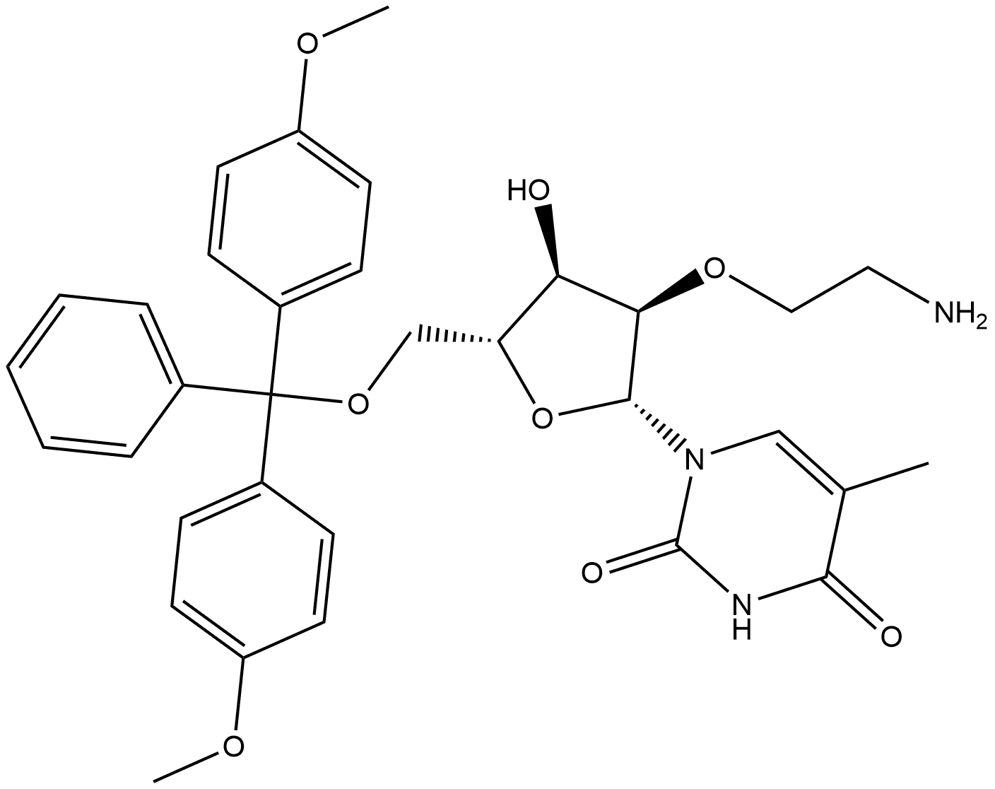 Uridine, 2'-O-(2-aminoethyl)-5'-O-[bis(4-methoxyphenyl)phenylmethyl]-5-methyl- 구조식 이미지