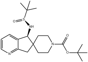 Spiro[6H-cyclopenta[b]pyridine-6,4'-piperidine]-1'-carboxylic acid, 5-[[(S)-(1,1-dimethylethyl)sulfinyl]amino]-5,7-dihydro-, 1,1-dimethylethyl ester, (5S)- Structure