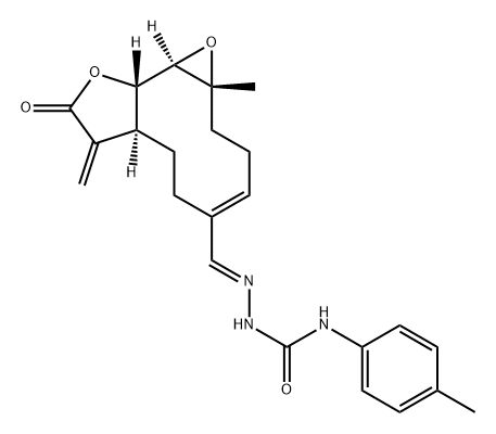 Hydrazinecarboxamide, 2-[[(1aR,4E,7aS,10aS,10bR)-1a,2,3,6,7,7a,8,9,10a,10b-decahydro-1a-methyl-8-methylene-9-oxooxireno[9,10]cyclodeca[1,2-b]furan-5-yl]methylene]-N-(4-methylphenyl)-, (2E)- Structure