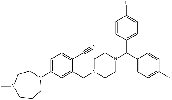 Benzonitrile, 2-[[4-[bis(4-fluorophenyl)methyl]-1-piperazinyl]methyl]-4-(hexahydro-4-methyl-1H-1,4-diazepin-1-yl)- Structure