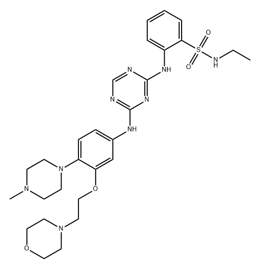 Benzenesulfonamide, N-ethyl-2-[[4-[[4-(4-methyl-1-piperazinyl)-3-[2-(4-morpholinyl)ethoxy]phenyl]amino]-1,3,5-triazin-2-yl]amino]- Structure