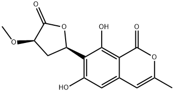 1H-2-Benzopyran-1-one, 6,8-dihydroxy-3-methyl-7-[(2R,4R)-tetrahydro-4-methoxy-5-oxo-2-furanyl]- Structure