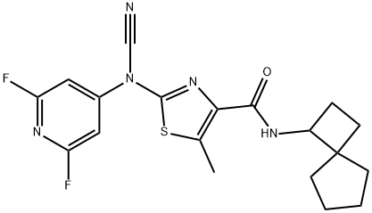 4-Thiazolecarboxamide, 2-[cyano(2,6-difluoro-4-pyridinyl)amino]-5-methyl-N-spiro[3.4]oct-1-yl- Structure