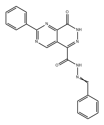 Pyrimido[4,5-d]pyridazine-5-carboxylic acid, 7,8-dihydro-8-oxo-2-phenyl-, 2-(phenylmethylene)hydrazide Structure